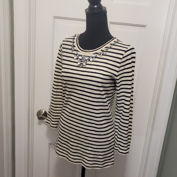 J. CREW Striped Embellished Crew Neck 3/4 Sleeve Tee SIZE XS - Picture 6 of 11